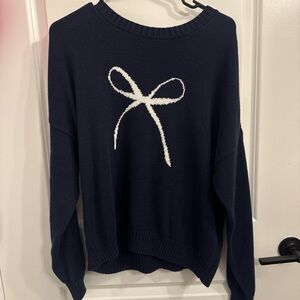 Brandy Melville Navy Sweater with White Bow